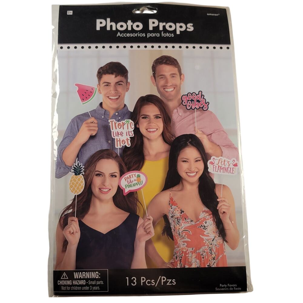Tropical Photo Booth Props Set - 13 Pieces Luau Party Decorations Summer Spring